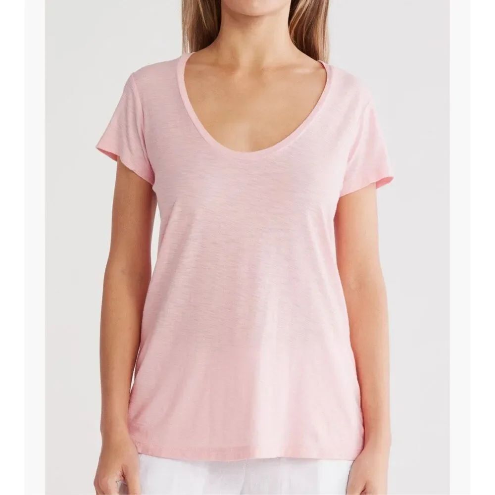 James Perse deep v-neck T-shirt in Peony cotton blend size 1/S NWT